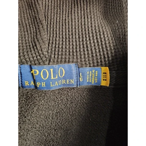 Polo Ralph Lauren Hoodie Mens Large Black Full Zip Fleece Sweatshirt Pony Jacket
